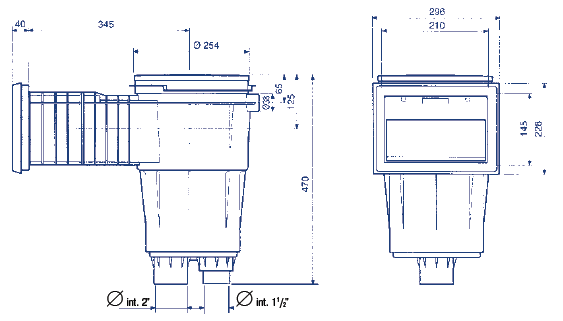 Скиммер со стандартным 17,5 л., удлиненным раструбом и облицовкой входа
